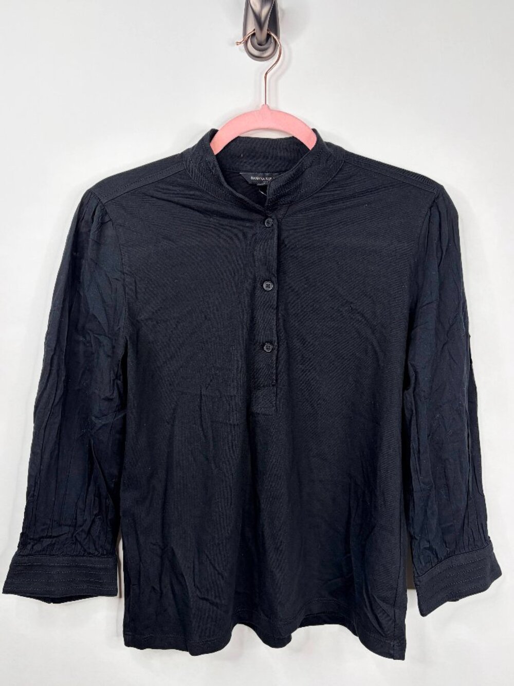 NWT Banana Republic 3/4 Sleeve Organic Cotton Top Black Small #A2444 - Picture 3 of 10